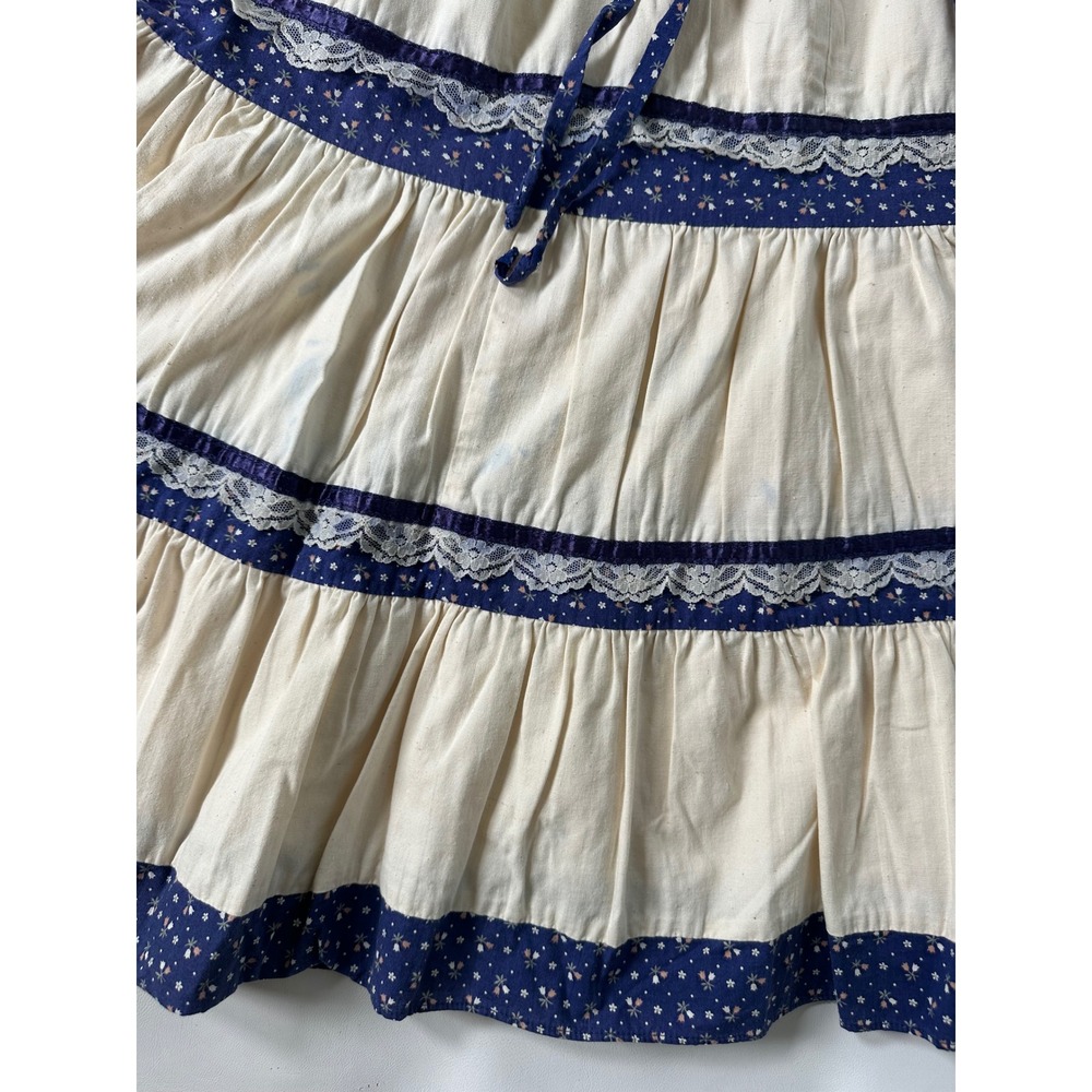 2! VTG Gunne Sax Jessicas Gunnies Boho Prairie Maxi Skirt Blue Floral Tier Lace - Picture 5 of 16